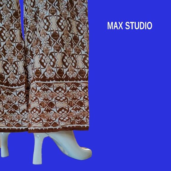 MAX STUDIO NEW Bohemian Medallion Drawstring Flowing Wide Leg Pant M - Picture 9 of 12